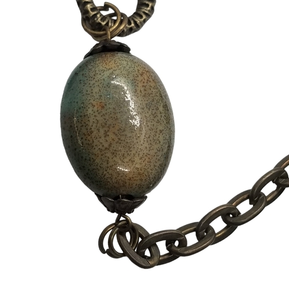 HIGH QUALITY ANTIQUE BRASS NECKLACE WITH MURANO ART GLASS PENDANTS - Picture 4 of 8